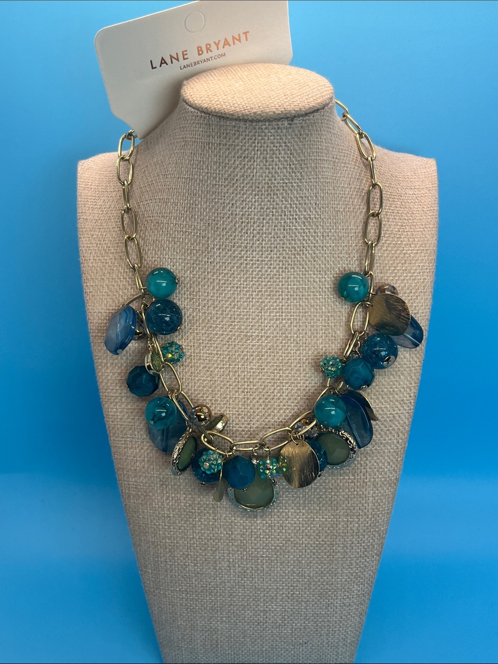 #0022. Lane Bryant Teal and Gold Multi-Element Necklace